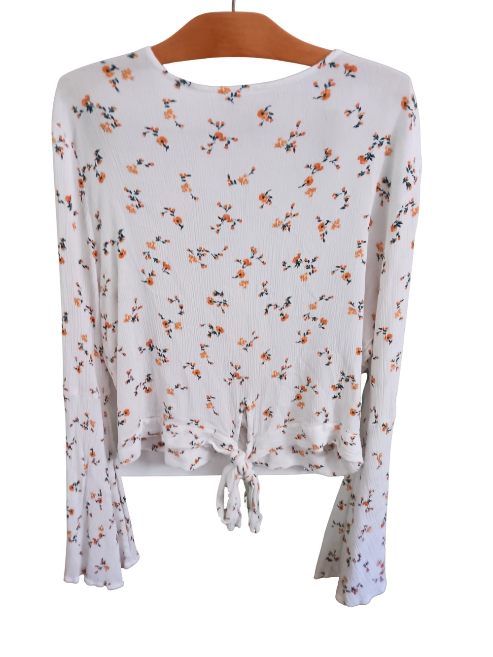 Just Polly Floral Lace Wrap Tie Front Bell Sleeve Blouse Top Women’s XL Boho - Picture 4 of 8
